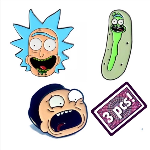 Set of 3 Rick and Morty Lapel Pins Pickle Rick - Picture 1 of 15